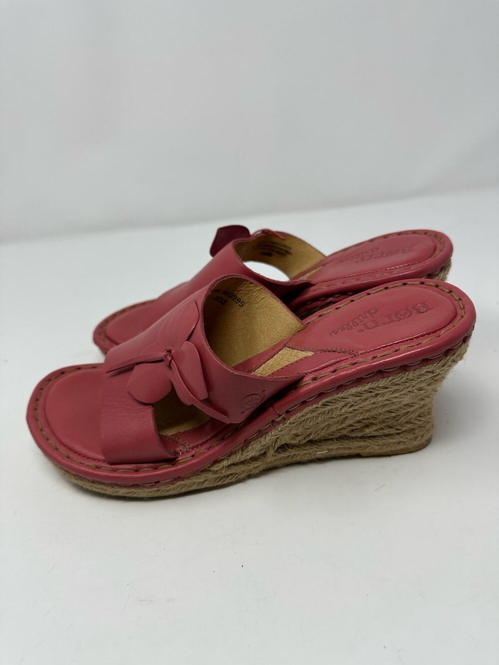 Born Drilles Pink Leather Y2K Slide Espadrille Wedge Flower JM4D Sandal size 7